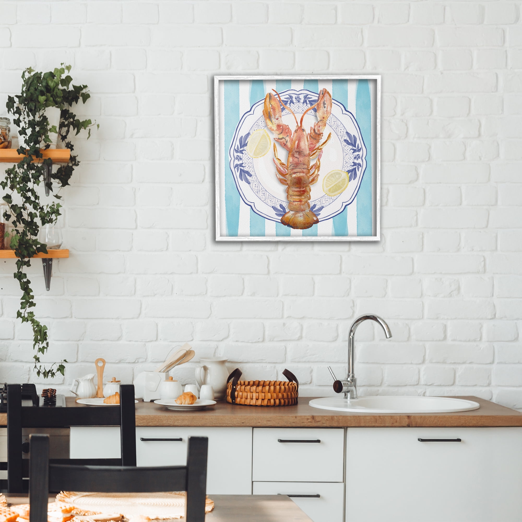Stupell Industries Lobster Seafood Plate White Framed Giclee Art, design by Christie Adams