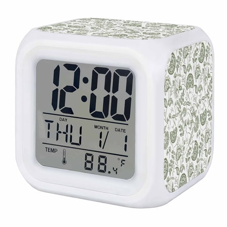 Boho Sage Green Floral Digital Alarm Clock for Bedrooms,Smart LED Alarm Clock with 7 Color Changing Night Light,Vintage Farmhouse Paisley Plant Silent Wake Up Clocks for Sleep Study Cooking 3.2x3.2