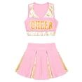 thumbnail image 3 of TiaoBug Kids Girls Cheer Leader Uniform Sleeveless V Neckline Crop Top+Skirt Halloween Outfit Light Pink 10, 3 of 5