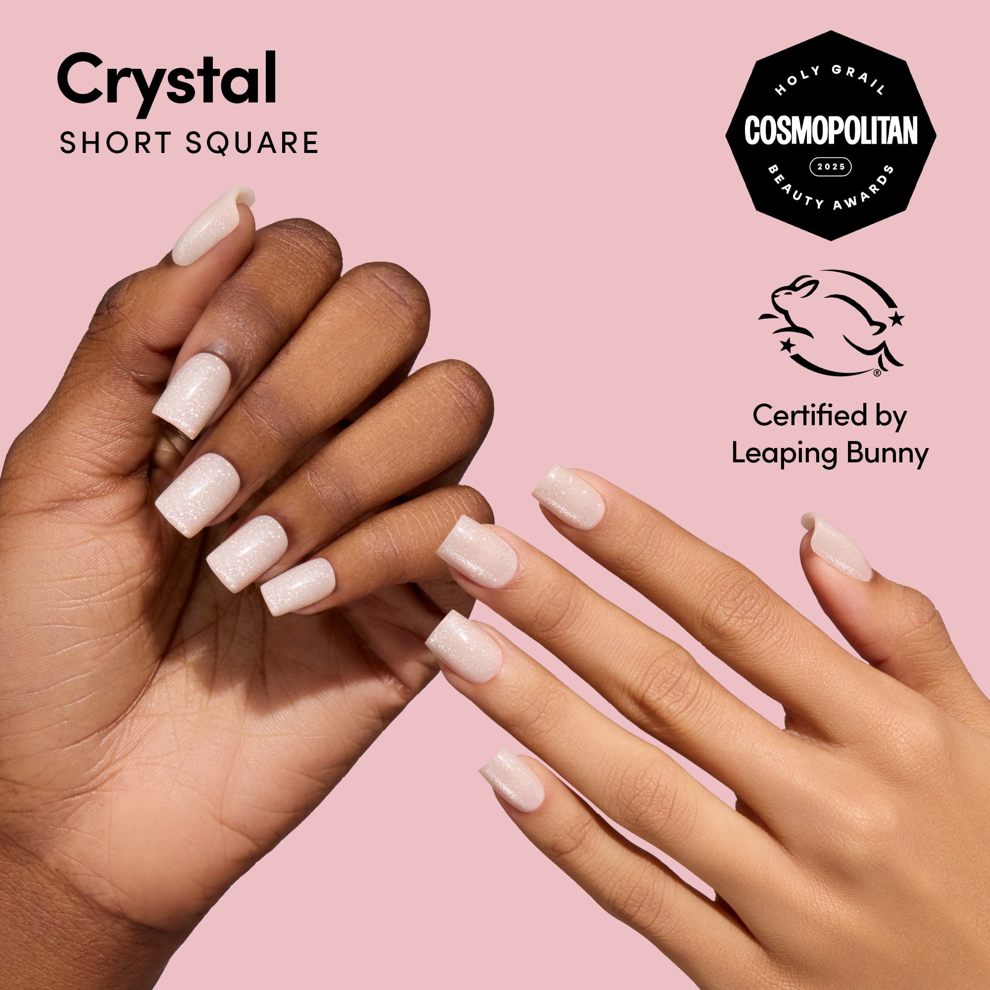 DIGI by Glamnetic Short Square Artificial Press-on Nails, Crystal, 24 Pieces