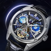 GUANQIN Skeleton Multifunctional Dial Japanese Automatic Self-Winding Mechanical Men Wrist Watch Business Rubber Leather Strap Sapphire Crystal Waterproof Clock Luminous