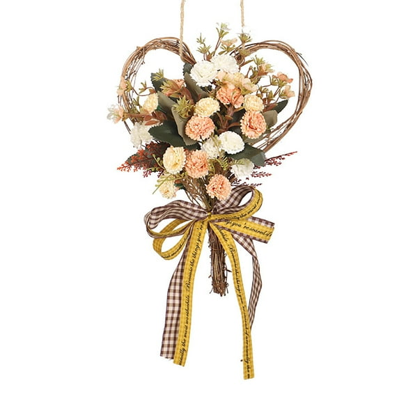 Heart-Shaped Garland Bow Decorative Fake Imitation Carnation Flower Butterfly Home Wedding Decoration Pink Wall Hanging