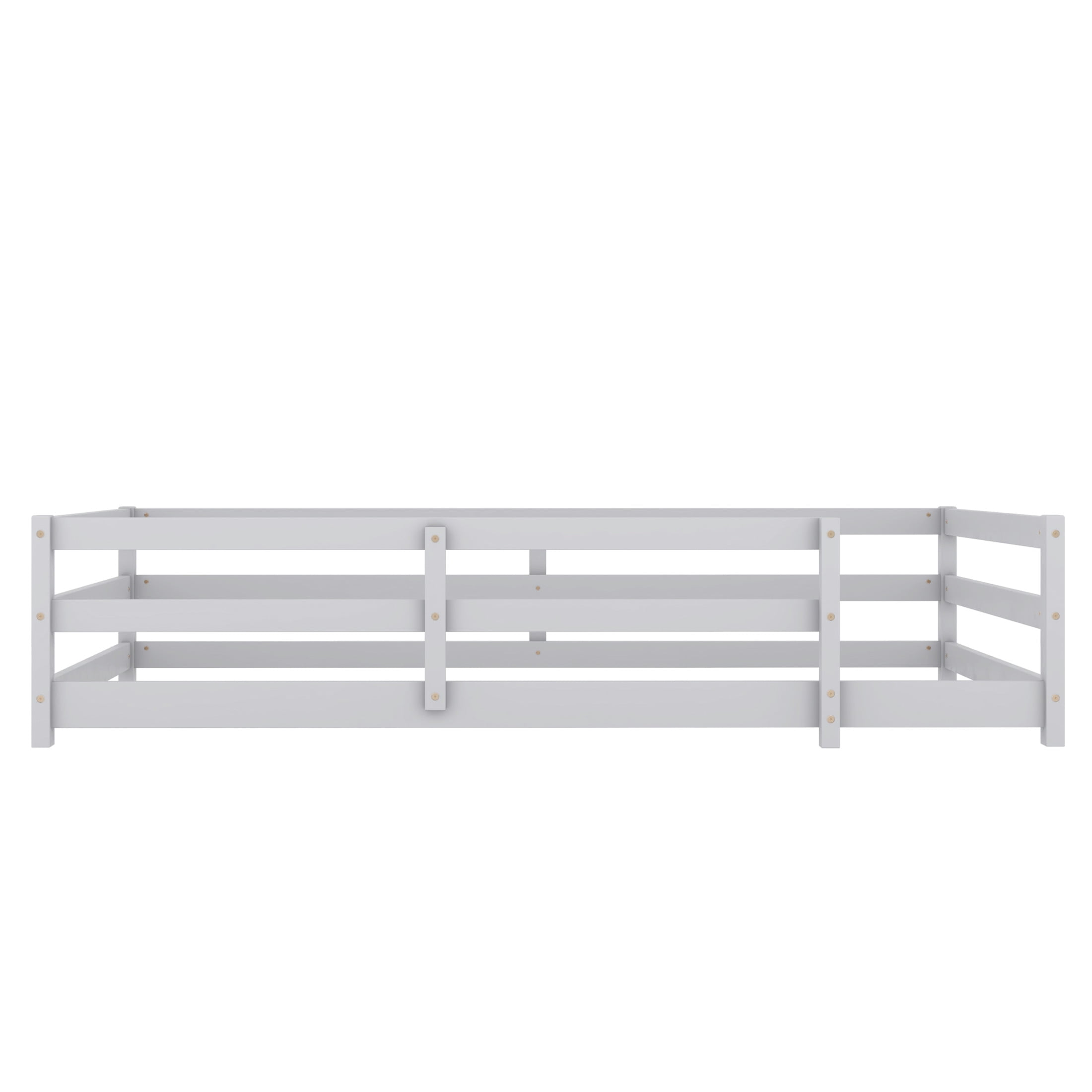 Noble House Twin Size Montessori Floor Bed with Fence, Wooden Bed Frame for Kids, Gray