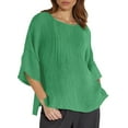thumbnail image 1 of Top holgado de manga 3/4 con estampado floral para mujer, cuello redondo, blusa ligera de lino, túnica informal para el día a día y festivales, 1 of 5