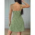 thumbnail image 4 of Women'S Boho Floral Print Mini Dress Tie Strap Ruched Flared A Line Beach Vacation Flowy Dresses Green XS, 4 of 7