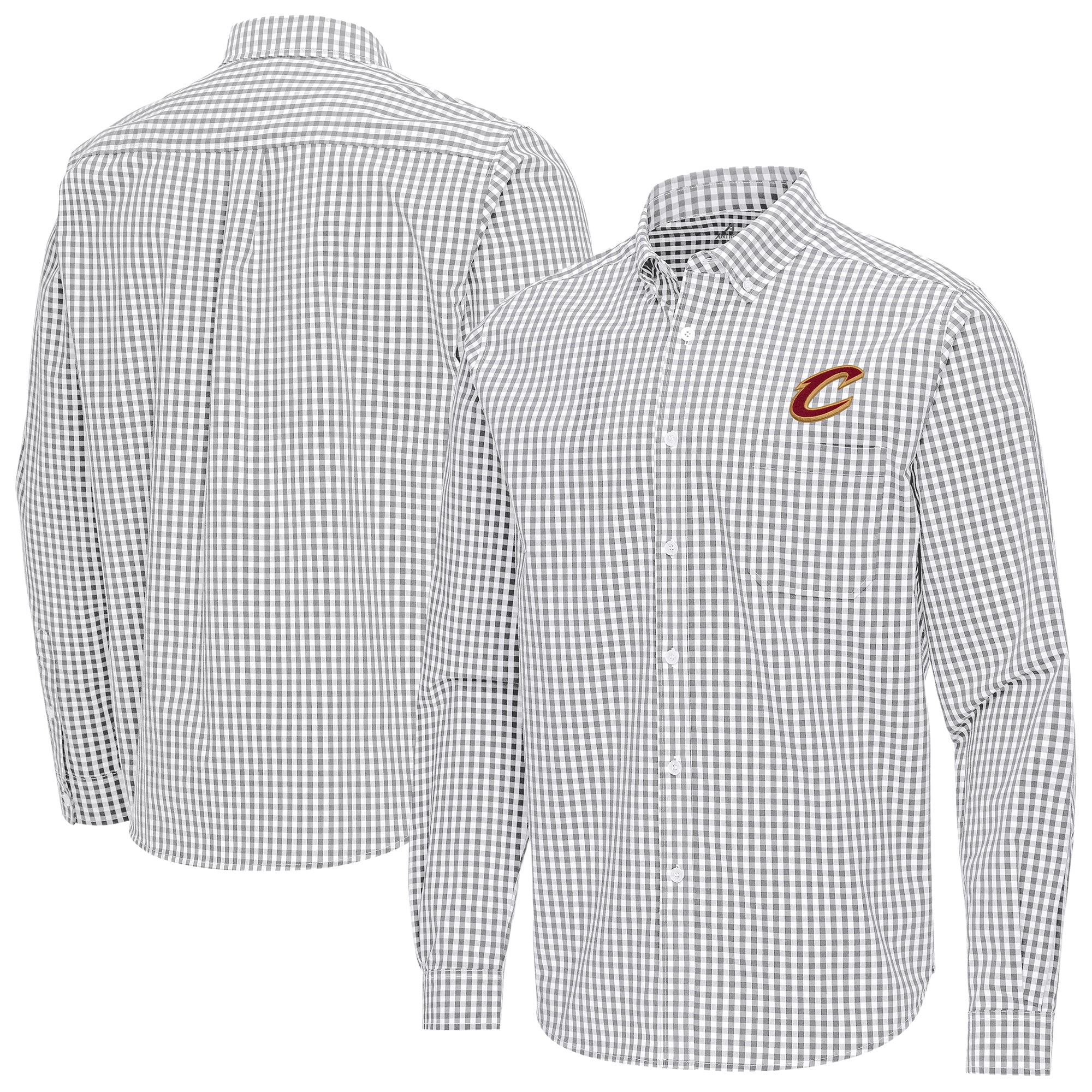 Men's Antigua Gray Cleveland Cavaliers Ellis Woven Tri-Blend Button-Down Shirt