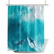 Shower Curtains for Bathroom-60"x72",Summer Coastal Underwater Sharks Waterproof Bath Curtain Grommet Shower Curtain Set with Hooks,Watercolor Blue Ocean Theme Washable Bath Accessories