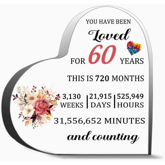 60Th Birthday Gifts For Women 60 Year Old Gifts 60Th Anniversary Presents Idea For Women Mom Wife Gr Gifts For Women Men,Acrylic Heart Keepsake For Family And Friends