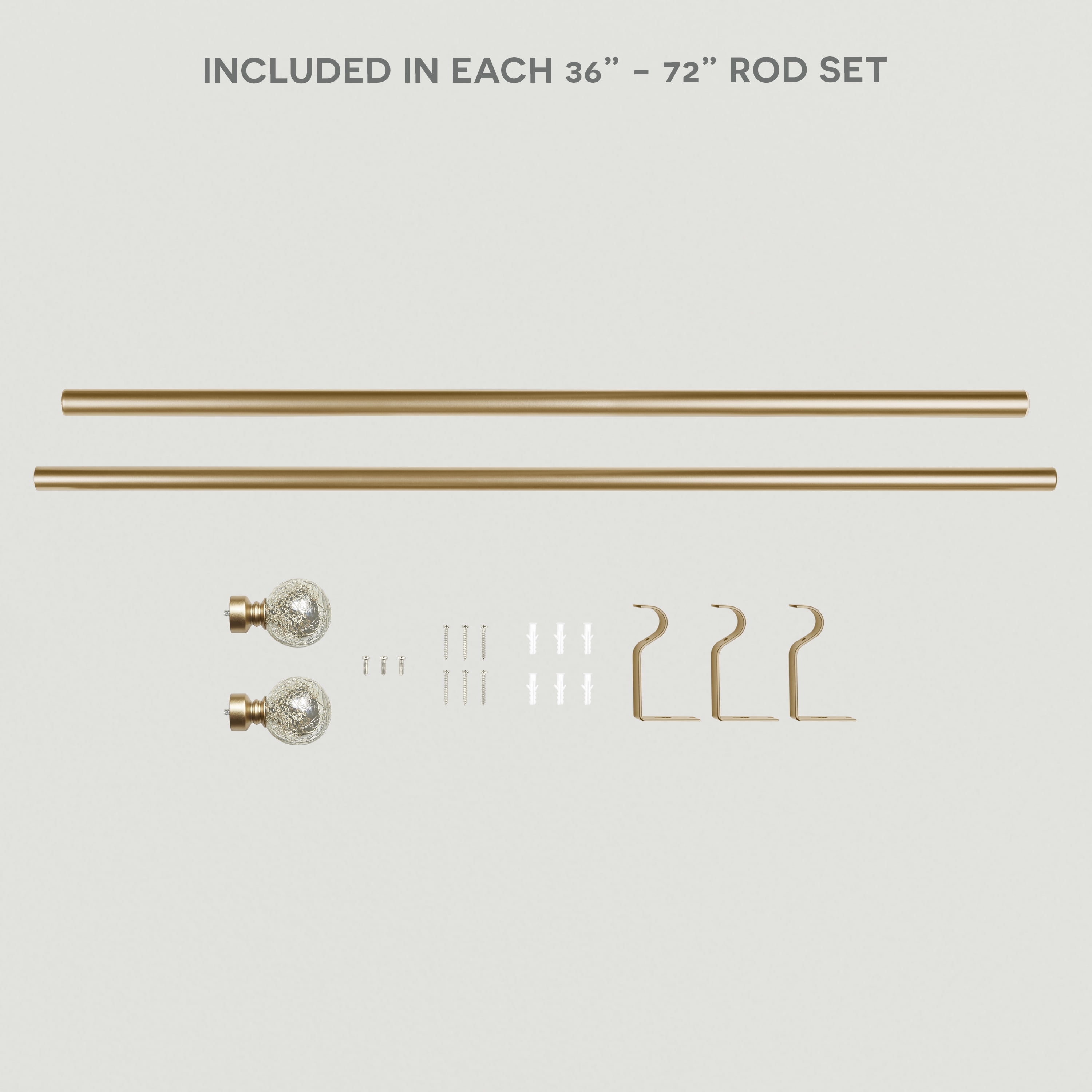 Exclusive Home Silver Aged Sphere 1" Curtain Rod and Coordinating Finial Set, Gold, Adjustable 36"-72"