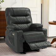 Electric Power Recliner Chair with Heat and Vibration, Cup Holders, USB Ports, Extended Footrest, Faux Leather Sofa for Home Use