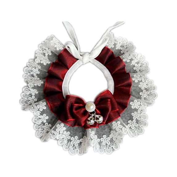 Lace Stitching Pet Saliva Towel - Soft with Faux Pearl Decor - Cat and Dog Bowknot Neckerchief