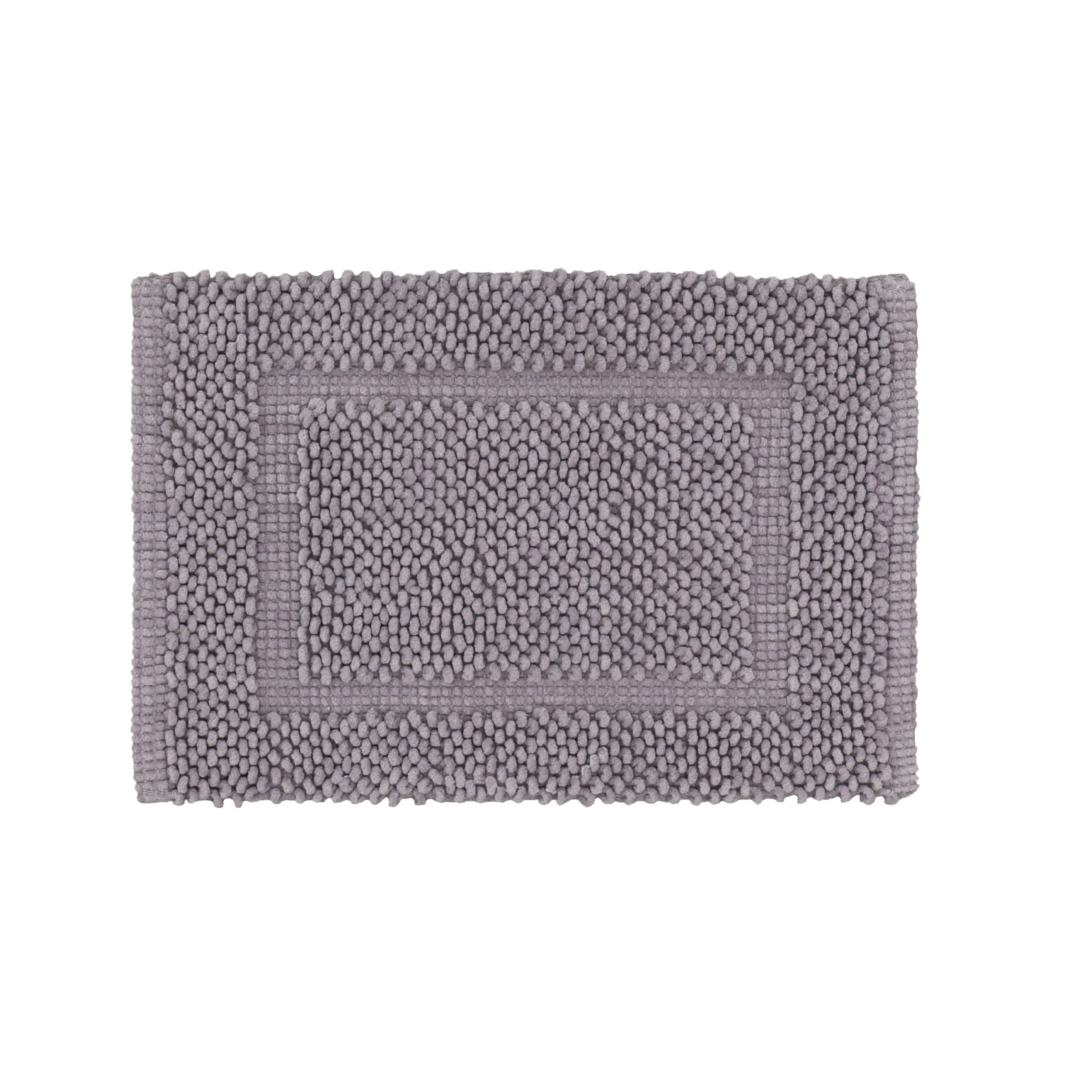 Jean Pierre New York Sophie Border 100% Cotton Bath Mat - Non-Slip Bath Rug - Charcoal Grey - 17" x 24"