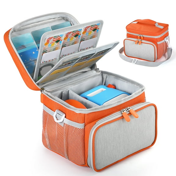 CARRFA Carrying Case Compatible with Yoto Player (3rd Generation), Card Holder Hold Up to 30 Cards, Travel Storage Bag for Bluetooth Audio Speaker & Headphone Accessories(Orange)