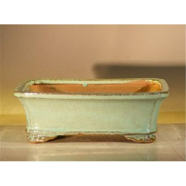 8 x 6.375 x 3 in. Ceramic Bonsai Pot, Light Green - Rectangle