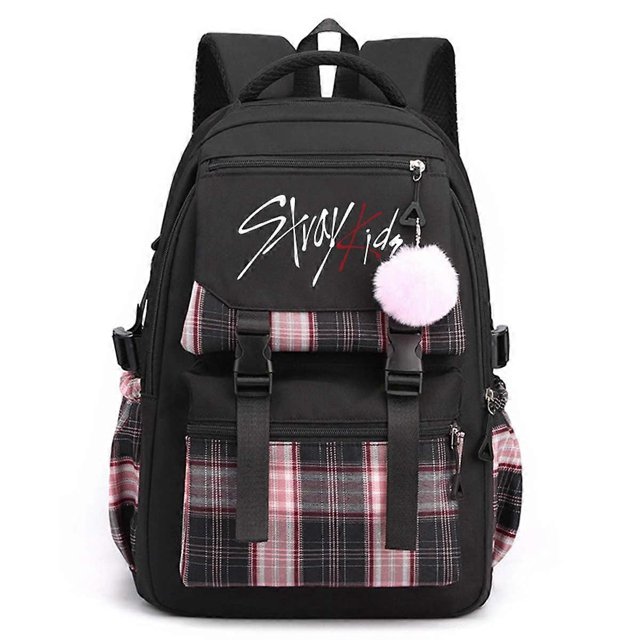 Kpop School Backpack for Girls, 15.6 Inch Laptop Backpack, AntiTheft Travel Daypack, Black