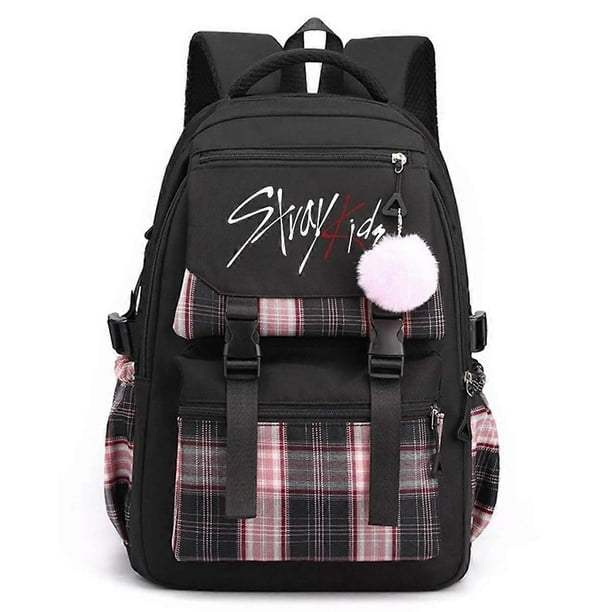 Kpop School Backpack for Girls, 15.6 Inch Laptop Backpack, AntiTheft Travel Daypack, Black