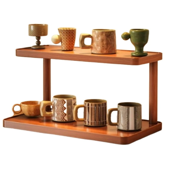 Bxaolu Coffee Mug Organizer Mug Holder Cup Organizer for Kitchen Cabinets, 2-Tier Under Cabinet Coffee Mug Holder Mug Display Shelf Space-Saving with Multi-Functional Use, Brown