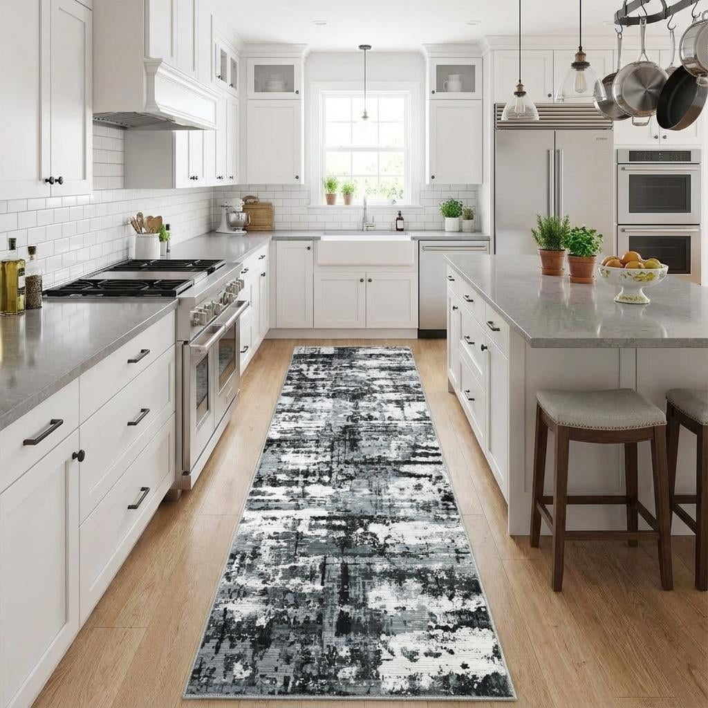 HOMERRY Runner Rug 2'x 6' Abstract Indoor Washable Rug for Hallway Bohemian Modern Carpet, Gray/Black