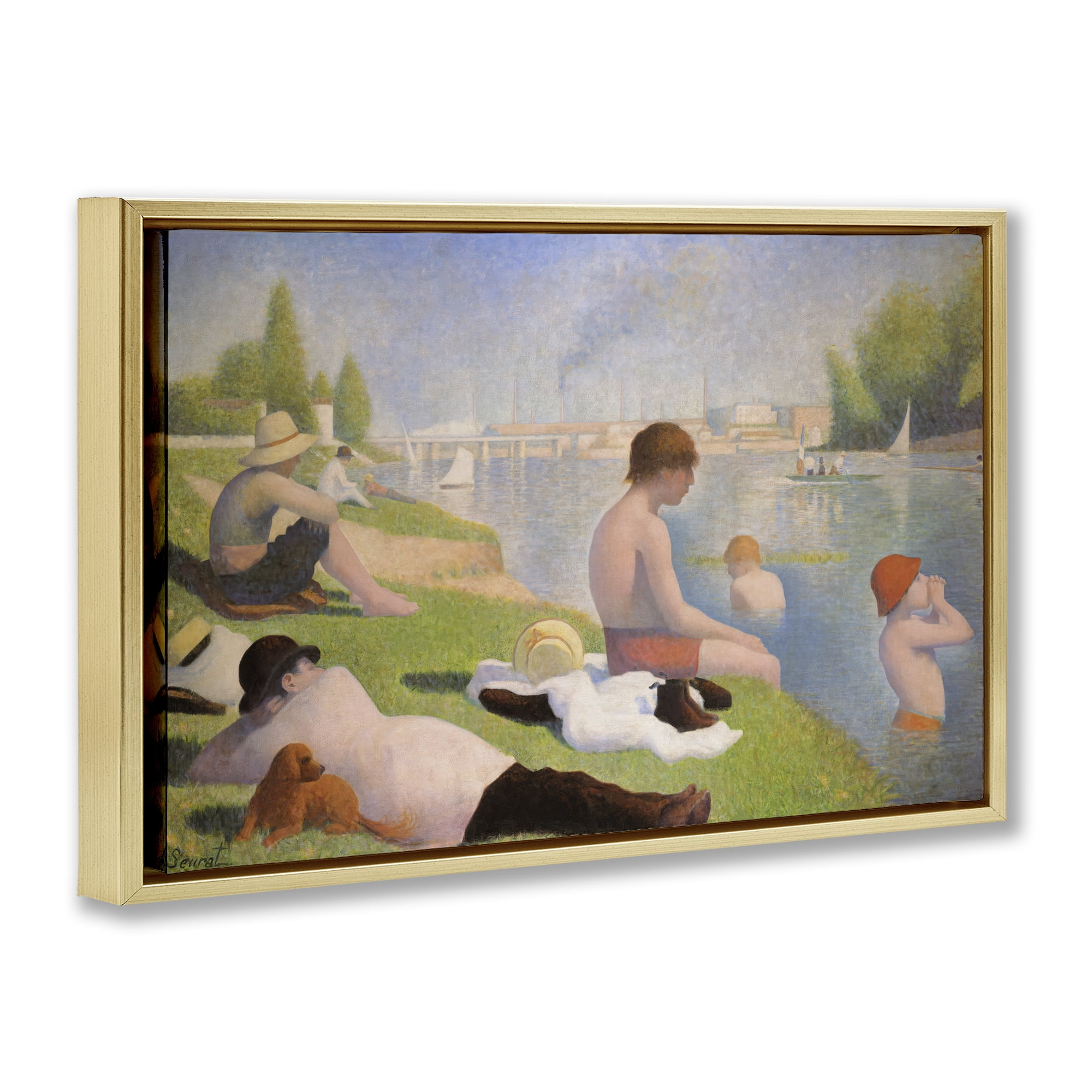 Stupell Industries Afternoon Bathers Georges Seurat Gold Framed Floater Canvas Wall Art, design by Georges Seurat