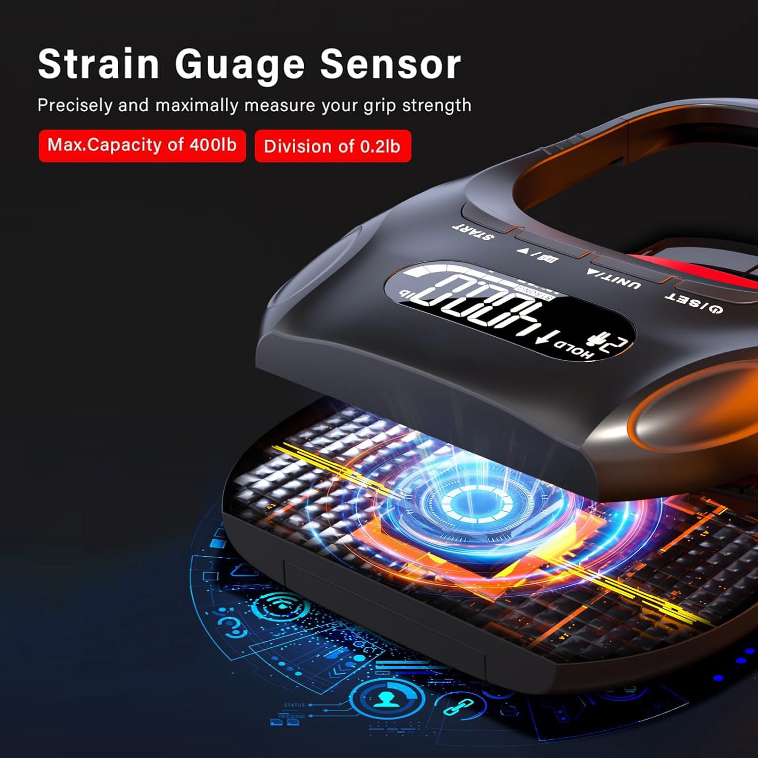 Songsun Digital Grip Strengthener: Adjustable electronic dynamometer for training & rehab. Measures up to 400 lbs/180 kg. For athletes & therapy.