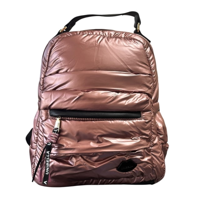 Mochila casual marca Luxo Brand modelo UNIBELLA de nylon sintética satinado acolchada color rosa