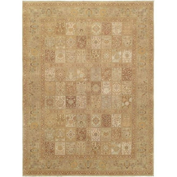 Tabriz Collection Hand-Knotted Lambs Wool Area Rug, Yellow - 9 ft. 2 in. x 12 ft. 1 in.