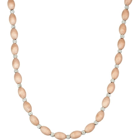 Giuliano Mameli Sterling Silver 14kt Rose Gold-Plated Necklace with Rhodium-Plated DC Beads