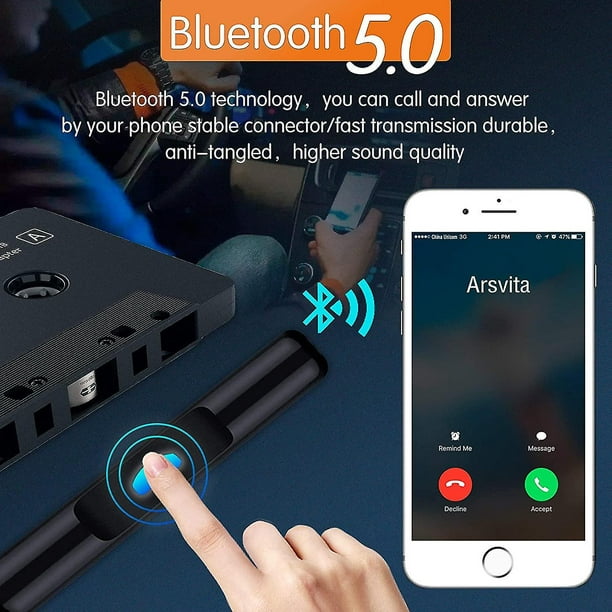 Car Audio Bluetooth Cassette Receiver, Tape Player Bluetooth 5.0 Cassette  Aux Adapter 