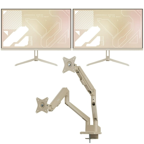 Pixio Two PX248 Wave Beige 24 inch 200Hz FHD 1080p Resolution Fast IPS Panel 1ms GTG Response Time Gaming Monitor and PS1D Wave Beige Dual Monitor Arm - Fits up to 32 inches and 19.8lbs