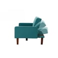 thumbnail image 4 of Linen Sofa Bed, Convertible Sleeper Sofa with Arms and Solid Wood Feet, Modern Loveseat Couch for Compact Living Space Dorm Game Studio Bonus Room Apartment and Bedroom, Green, 4 of 7