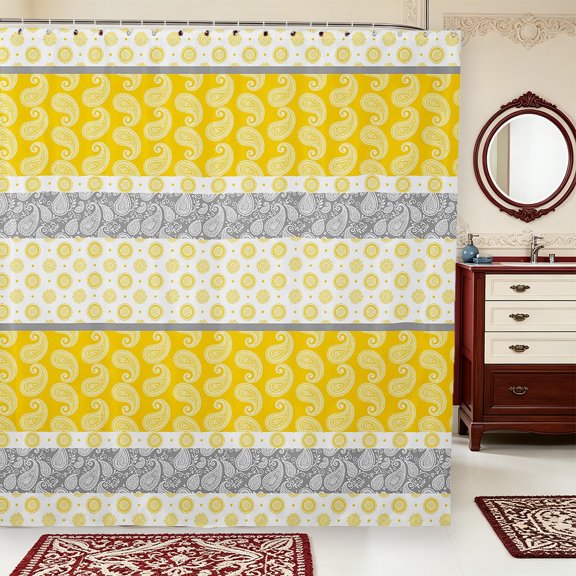 Erosebridal Yellow Paisley Stripe Shower Curtain 72Wx72L,Nature Art Bathroom Curtain