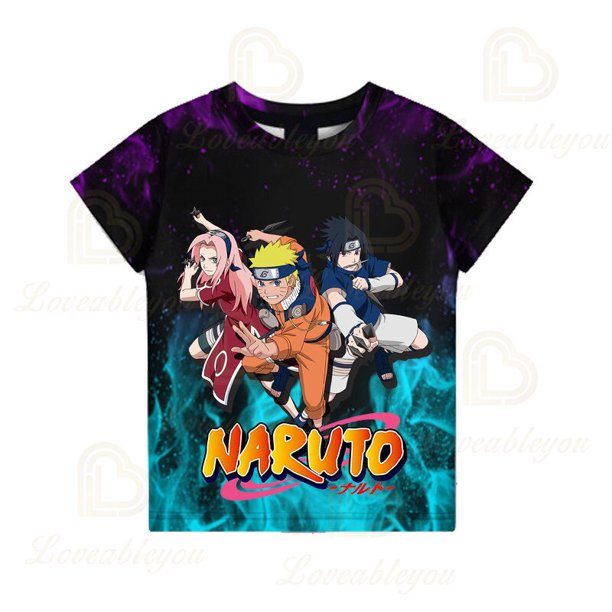 Naruto T-shirt Uchiha Sasuke Cartoon Anime Tees Tops Teen Clothes Kids Boys Girls Round Neck T-shirt 3D Harajuku TshirtAdults 3XL(70-80kg) Gao Jinjia LED