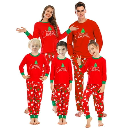 

QILINXUAN 2021 Meihuida Christmas Pajamas for Family Cute Christmas Tree Print Long Sleeve PJS Set