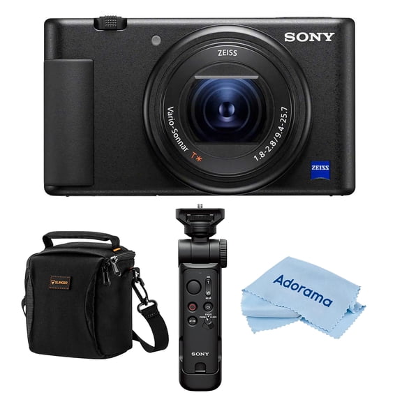 Sony ZV-1 Compact 4K HD Camera, Black, Bundle with Shooting Grip/Tripod, 64GB Memory Card and Shoulder Bag