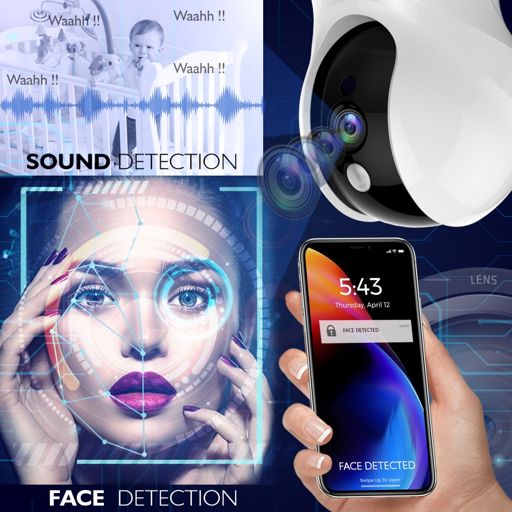 SereneLife 3MP WiFi IP Camera Smart Tracking PTZ Face Detection Compatible Wireless Home Security