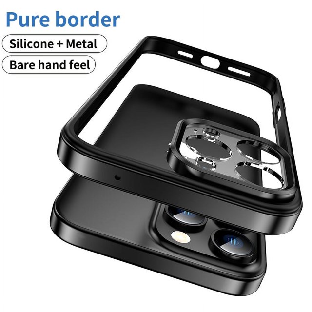 Metal Bumper Case For iPhone 16 15 Pro Max 14 Plus 13 15Pro 14Pro 16Pro 16Plus Camera Lens Protection Cover Phone Accessories black For iPhone 15 Plus
