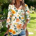 thumbnail image 3 of Womens 3/4 Length Sleeve Tops V Neck Floral Print Casual Blouses Soft Basic Tee Loose Fit Business Work Flowy Tunic Blouses, 3 of 6