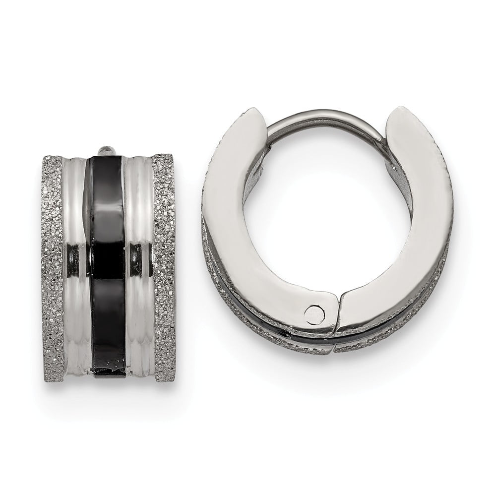 FB Jewels Solid Stainless Steel Black Ip Plated 34mm Hoop Earrings 