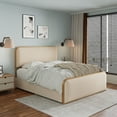 thumbnail image 3 of Harper & Bright Designs Queen Size Metal Platform Bed with Curved Upholstered Headboard and Footboard, Heavy Duty Metal Queen Bed Frame with 4 Storage Drawer for Bedroom, Beige,Gold, 3 of 3