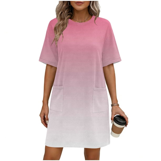 Mujeres Manga Corta Tops Impresión Casual Cuello Redondo Vendaje Vestido Falda de las Señoras, Vestido de Manga Corta para las Mujeres Primavera Verano Uso Diario