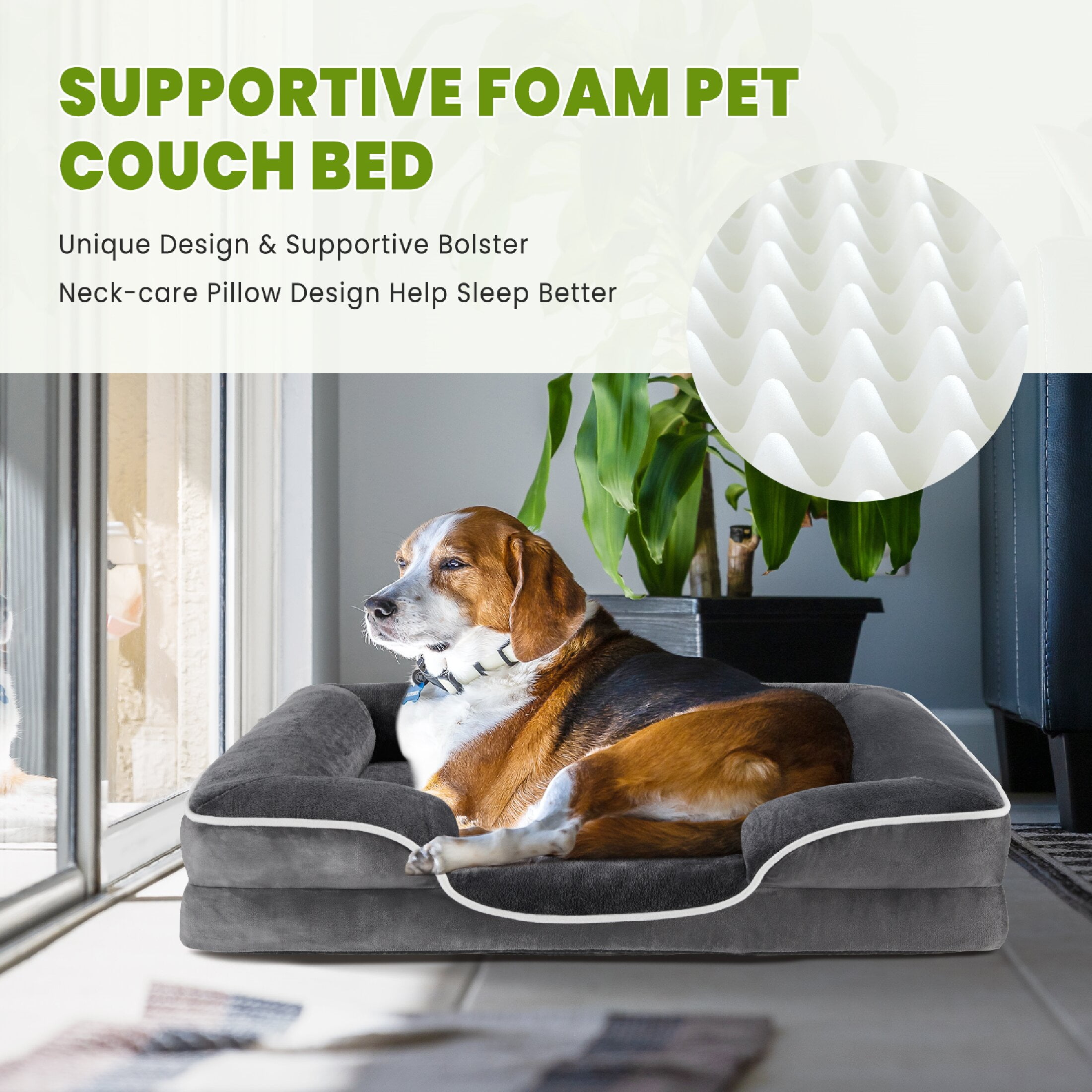 JOINSUN 42"x32" Orthopedic Dog Bed, Supportive Memory Foam Dog Sofa, Gray