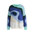thumbnail image 2 of Seyurigaoka Women Juniors Mock Neck Long Sleeve Abstract Print Color Block Loose Sweater, 2 of 9