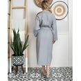 thumbnail image 6 of Lotus Linen Women’s Waffle Robe with Piping - Lightweight Cotton Spa Bathrobe, Gray Medium, 6 of 6