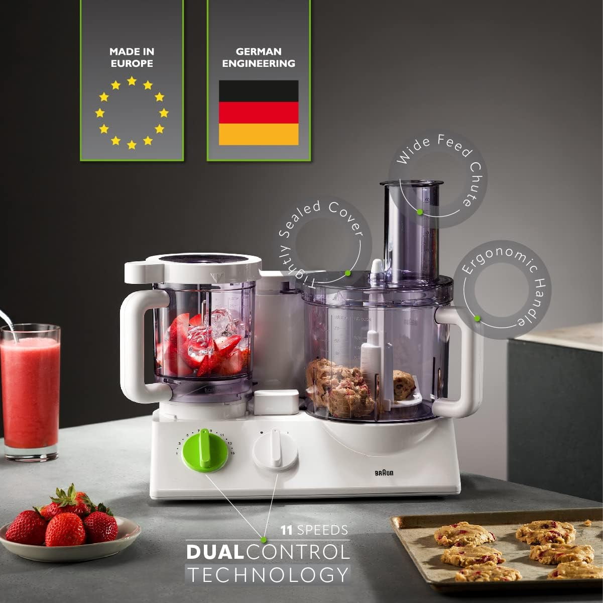 Braun 12-in-1 Multi-Functional Food Processor FX3030, 12-Cup Main Bowl & 0.75L Bowl, Powerful Food Processor with Dual Control System