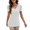 thumbnail image 2 of Camisa con cuello en V para mujer, camiseta para mujer con ojales de ganchillo en V, manga corta, camiseta con manga abullonada para mujer, confiable y duradera, 2 of 6