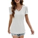 thumbnail image 1 of Camiseta de mujer con cuello en V, manga corta abombada, holgada, informal, Top de encaje con ojales de ganchillo, blusa para mujer, blanco M, 1 of 6