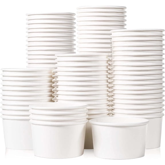 Paper Ice Cream Cups - 100-Count 5.5-Oz Disposable Dessert Bowls for Hot or Cold Food, 5.5-Ounce Party Supplies Treat Cups for Sundae, Frozen Yogurt, Soup, White