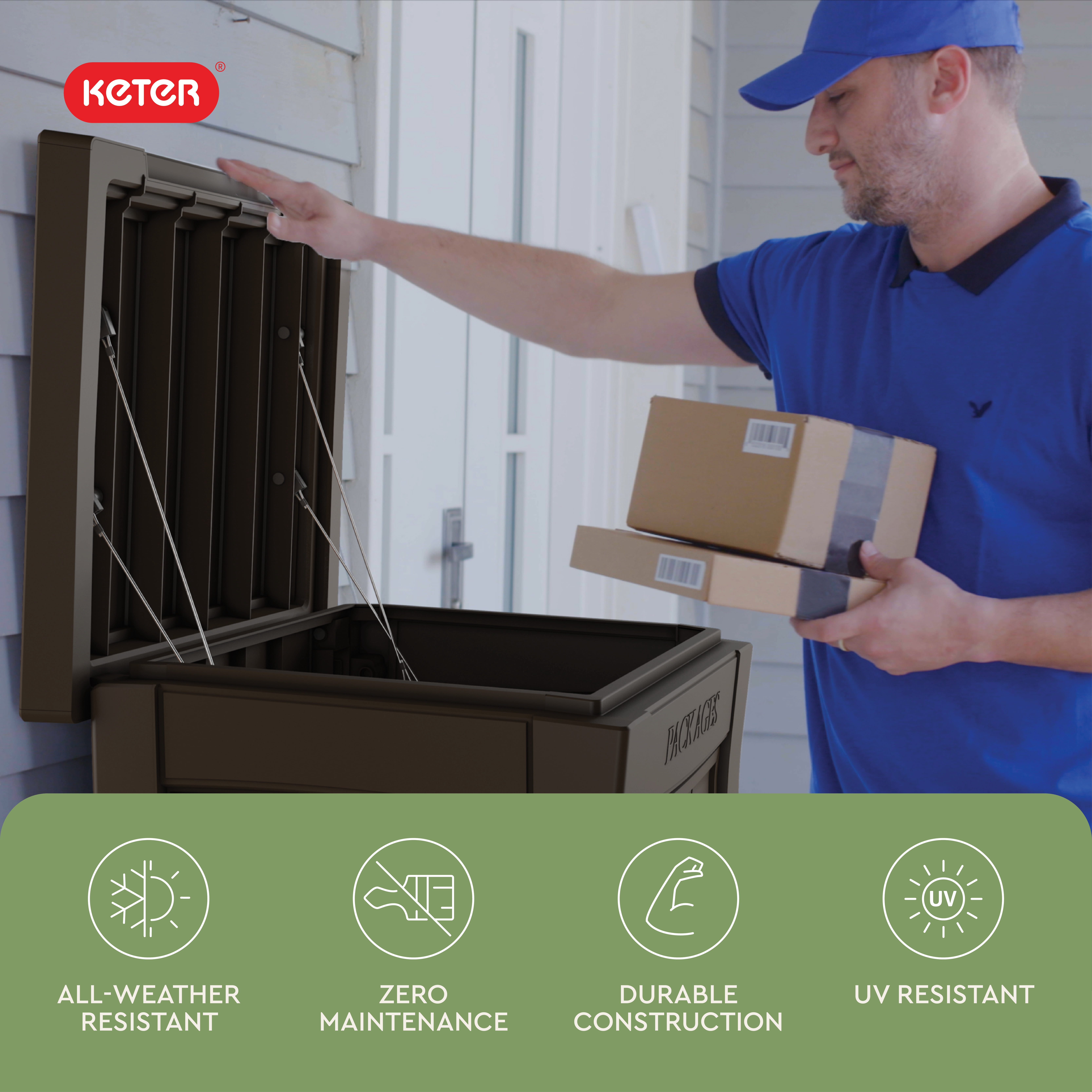 Keter Brown Package Delivery Box for Porch with Lockable Secure Storage Compartment
