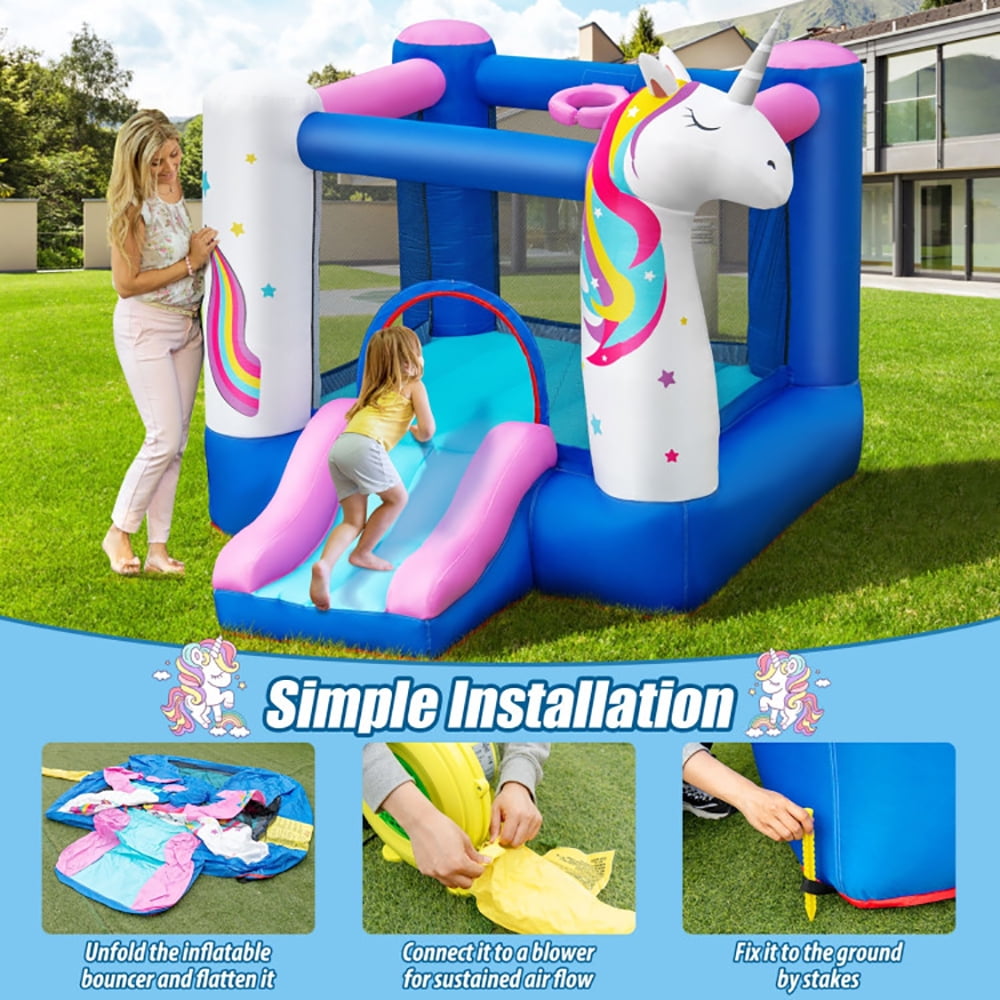 Aimee Lii Inflatable Slide Bouncer with Basketball Hoop for Kids without Blower, Toddler Bounce House