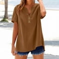 thumbnail image 2 of Holzkary Women's Fashion Casual V Neck Down Short Sleeve Top T Shirt Women's Linen Button V Neck T Shirts Rolled Short Sleeve Loose Fit Casual Summer Tops Tee Shirts Khaki 3Xl, 2 of 8